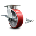 Service Caster 6 Inch Kingpinless Red Poly on Steel Wheel Caster with Brake and Swivel Lock SCC-KP30S620-PUR-RS-SLB-BSL